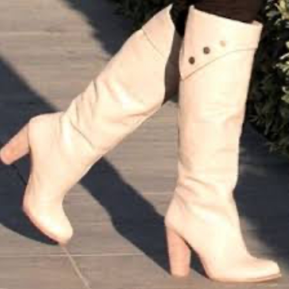 Modern Vintage Cream Heeled Boots